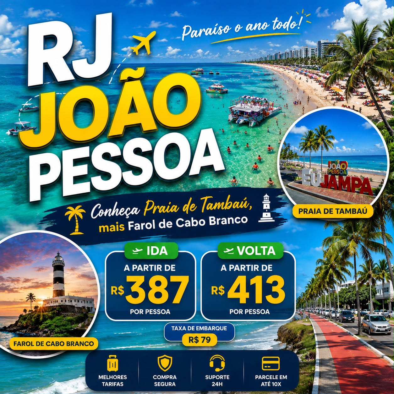 Oferta de passagem aérea para João Pessoa · PB — Praia de Tambaú e Farol do Cabo Branco